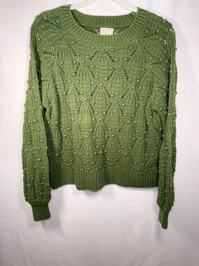 Harper Heritage Textured Knit Green Crewneck Sweater Pullover Size Small